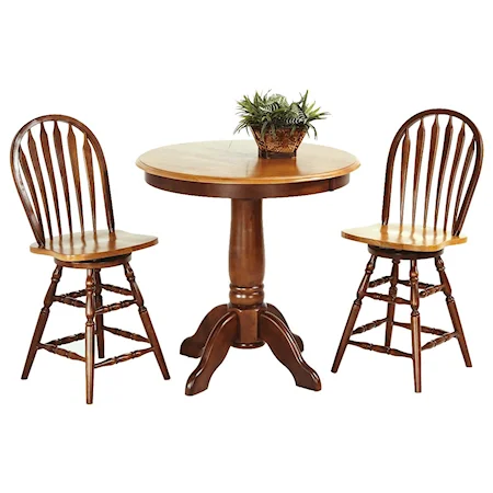 3-Piece Solid Hardwood Pub Table & Arrowback Stool Set